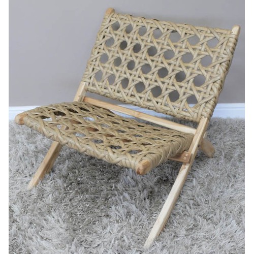 361 - FOLDING LOUNGE CHAIR, faux canework back and seat, 68cm high, 67cm wide, 76cm deep.