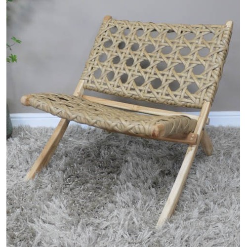 361 - FOLDING LOUNGE CHAIR, faux canework back and seat, 68cm high, 67cm wide, 76cm deep.