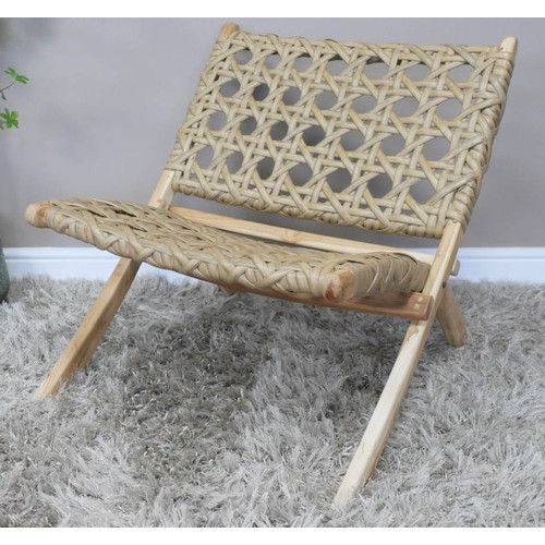 361 - FOLDING LOUNGE CHAIR, faux canework back and seat, 68cm high, 67cm wide, 76cm deep.