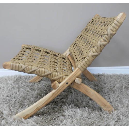 361 - FOLDING LOUNGE CHAIR, faux canework back and seat, 68cm high, 67cm wide, 76cm deep.