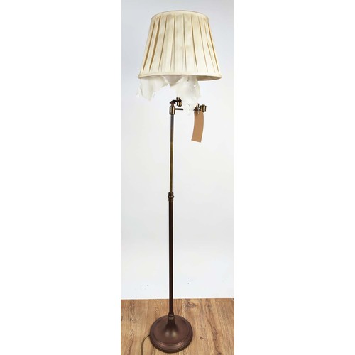 438 - READING FLOOR LAMP, 150cm high, 40cm wide, swing arm design, gilt metal with pleated shade.