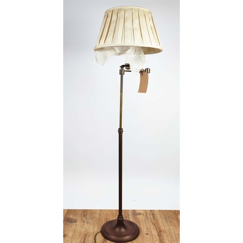 438 - READING FLOOR LAMP, 150cm high, 40cm wide, swing arm design, gilt metal with pleated shade.