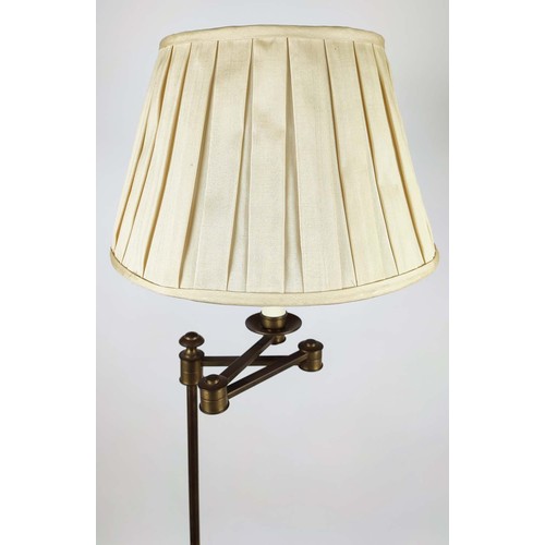 437 - READING FLOOR LAMPS, 150cm high, 40cm wide, a pair, swing arm design, gilt metal with pleated shades... 