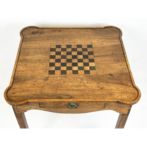 261 - GAMES TABLE, 73cm H x 84cm W x 82cm D 18th century Italian walnut with chessboard inlaid top and fri... 