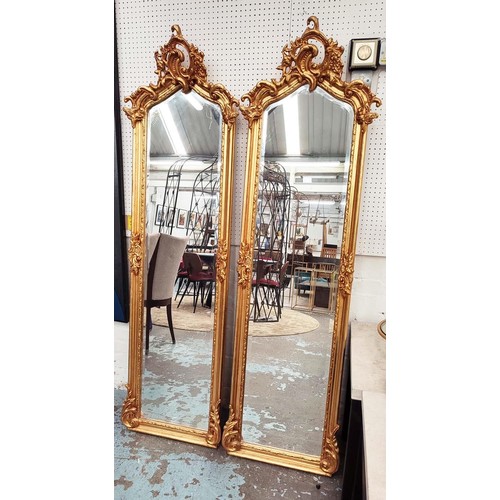 446 - PIER MIRRORS, a pair, belle époque style, gilt frames, bevelled plate, 178cm x 55cm. (2)