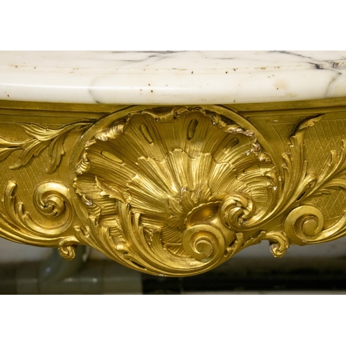 263 - SERPENTINE CONSOLE TABLE, 98cm H x 135cm W x 57cm D, Louis XV style giltwood with marble top.