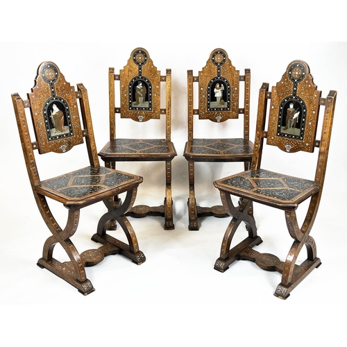 265 - HALL CHAIRS, 98cm H x 44cm W, a set of four, 19th century Italian walnut and marquetry. (4)