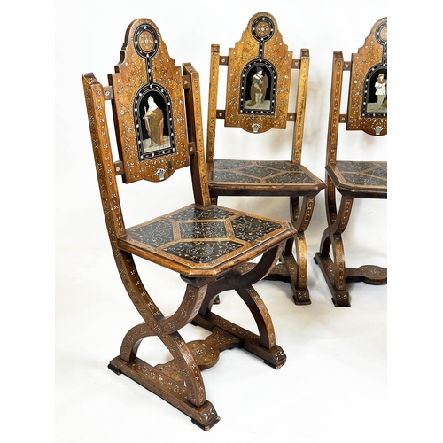 265 - HALL CHAIRS, 98cm H x 44cm W, a set of four, 19th century Italian walnut and marquetry. (4)