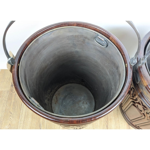 24 - PEAT BUCKETS, a pair, reproduction gothic style design, metal lined, 75cm H at tallest including han... 