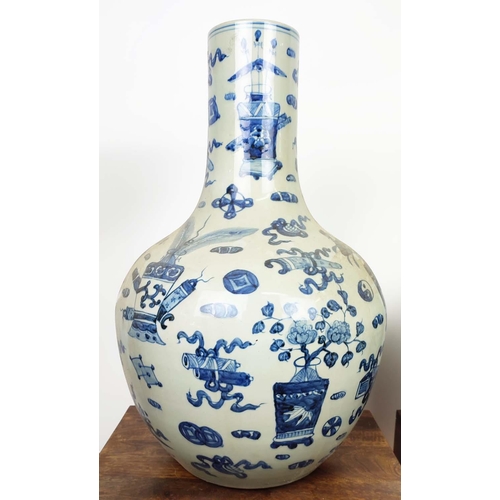 27 - BOTTLE VASES, 58cm high, a pair, Chinese Export style blue and white ceramic. (2)