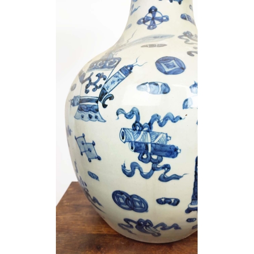 27 - BOTTLE VASES, 58cm high, a pair, Chinese Export style blue and white ceramic. (2)