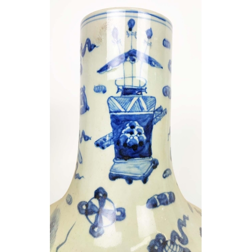 27 - BOTTLE VASES, 58cm high, a pair, Chinese Export style blue and white ceramic. (2)