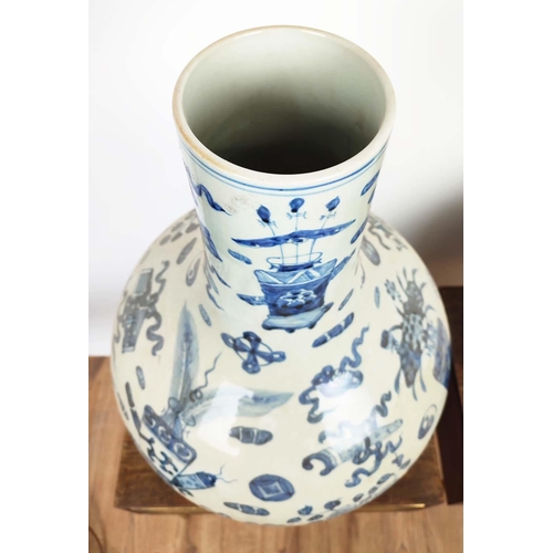 27 - BOTTLE VASES, 58cm high, a pair, Chinese Export style blue and white ceramic. (2)