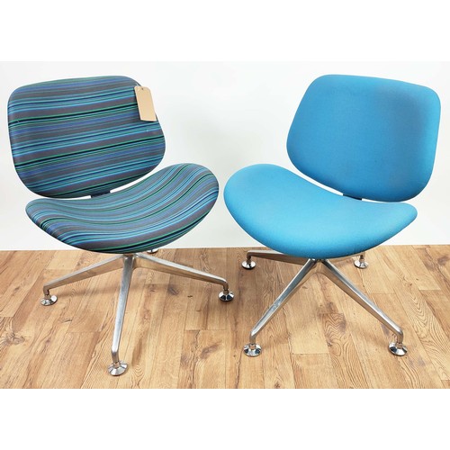 401 - SWIVEL CHAIRS, two pairs, one pair striped, the other blue, both measuring 80cm high, 60cm wide, 55c... 