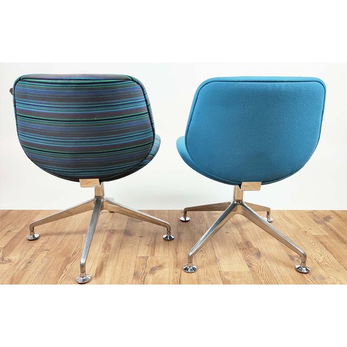 401 - SWIVEL CHAIRS, two pairs, one pair striped, the other blue, both measuring 80cm high, 60cm wide, 55c... 