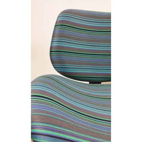 401 - SWIVEL CHAIRS, two pairs, one pair striped, the other blue, both measuring 80cm high, 60cm wide, 55c... 