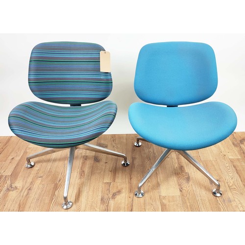 401 - SWIVEL CHAIRS, two pairs, one pair striped, the other blue, both measuring 80cm high, 60cm wide, 55c... 