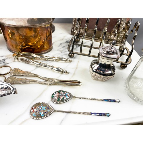 18 - A QUANTITY OF SILVER AND SILVER PLATE, including an Art Nouveau style silver picture frame, Sheffiel... 