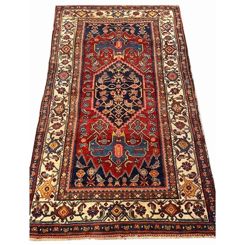 81 - ANTIQUE PERSIAN BIJAR RUG, 215cm x 125cm.