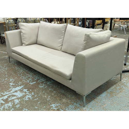 394 - CAMERICH CRESCENT SOFA, 225cm W, grey fabric upholstery.