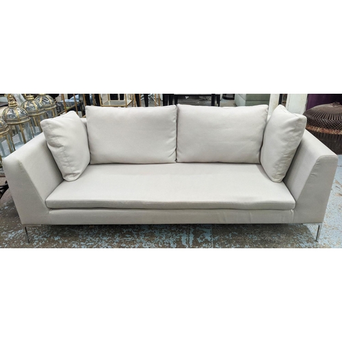 394 - CAMERICH CRESCENT SOFA, 225cm W, grey fabric upholstery.