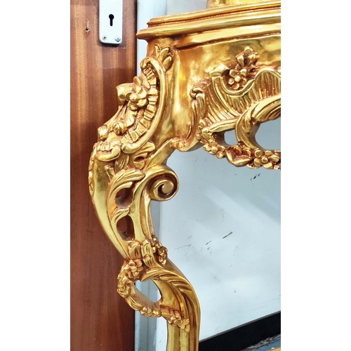 133 - CONSOLE TABLE AND MIRROR, Rococo style, gilt, marble top, bevelled plate, 180cm x 51cm x 250cm.