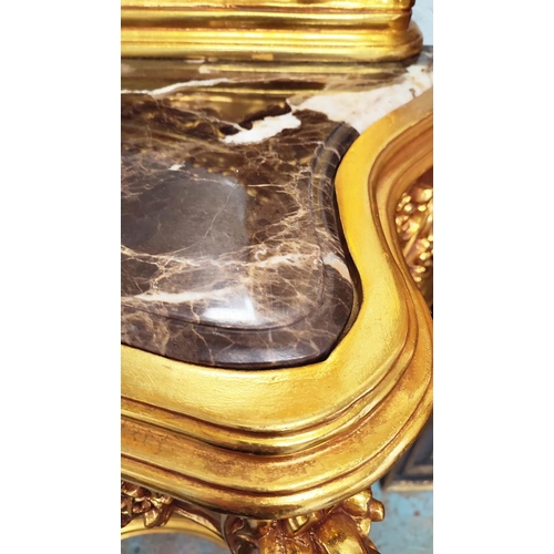 133 - CONSOLE TABLE AND MIRROR, Rococo style, gilt, marble top, bevelled plate, 180cm x 51cm x 250cm.