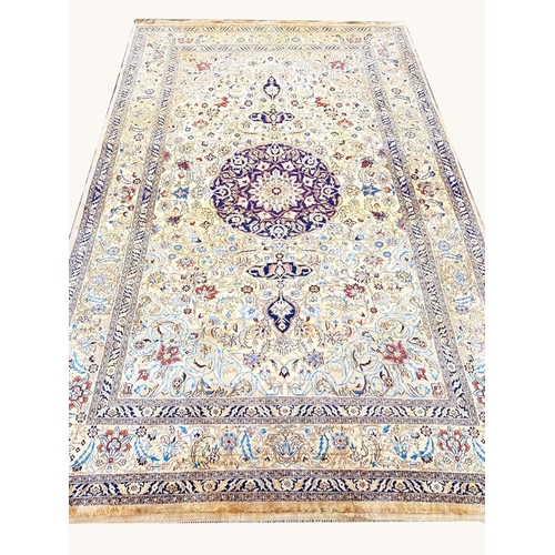 70 - FINE PURE SILK TEHRAN DESIGN CARPET, 245cm x 150cm.