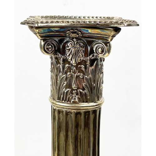 20 - SILVER CANDLESTICKS, a pair, corinthian column, by Lee and Wigfull, Sheffield 1912, 28cm H. (2)