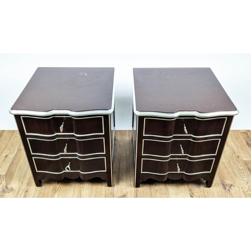 344 - BEDSIDE CHESTS, a pair, each 50cm x 50cm x 60cm H, silver and gilt detail. (2)