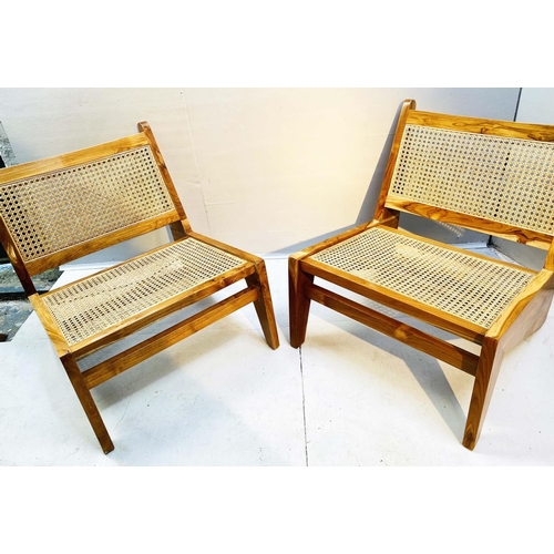 335 - LOUNGE CHAIRS, a pair, 1960's Danish style 66cm high, 60cm wide, 74cm deep, canework seat and back.