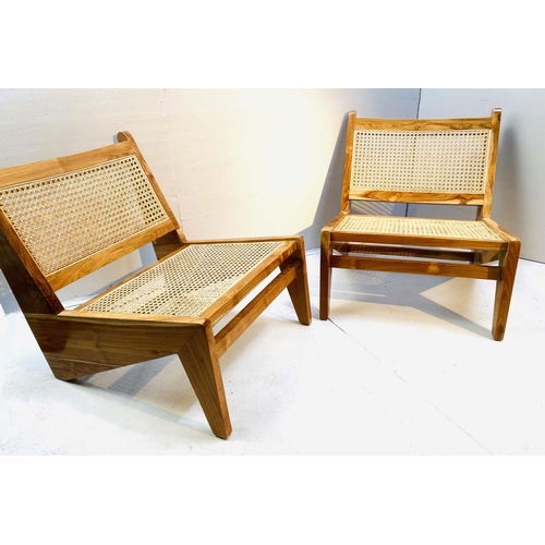 335 - LOUNGE CHAIRS, a pair, 1960's Danish style 66cm high, 60cm wide, 74cm deep, canework seat and back.