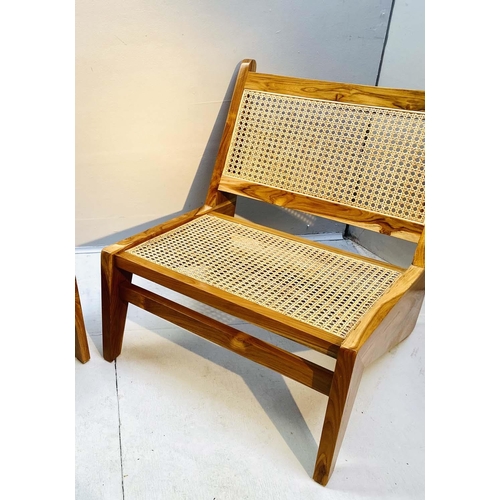 335 - LOUNGE CHAIRS, a pair, 1960's Danish style 66cm high, 60cm wide, 74cm deep, canework seat and back.