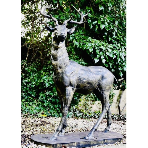 333 - SCULPTURAL STUDY OF A STAG, 154cm H x 105cm W x 50cm D, cast metal, bronzed finish.