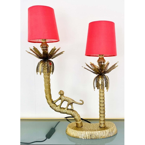 325 - TABLE LAMP, two branch, 50cm H x 32cm W x 15cm D in the form of a monkey climbing palm trees, with s... 