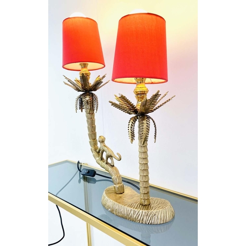 325 - TABLE LAMP, two branch, 50cm H x 32cm W x 15cm D in the form of a monkey climbing palm trees, with s... 