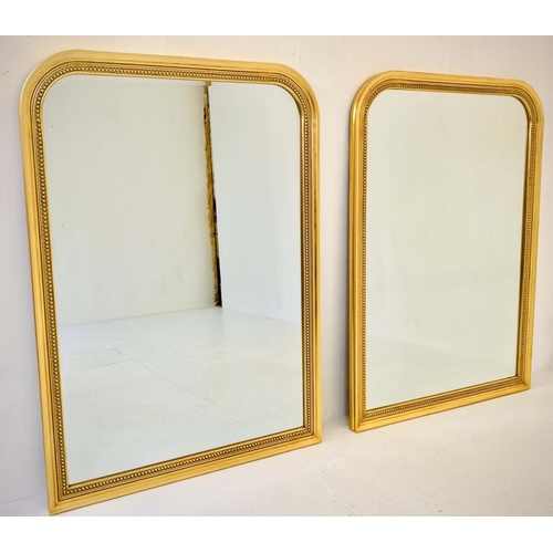 326 - LOUIS PHILIPPE STYLE WALL MIRRORS, a pair, 110cm high, 80cm wide, gilt frames with beaded edges. (2)