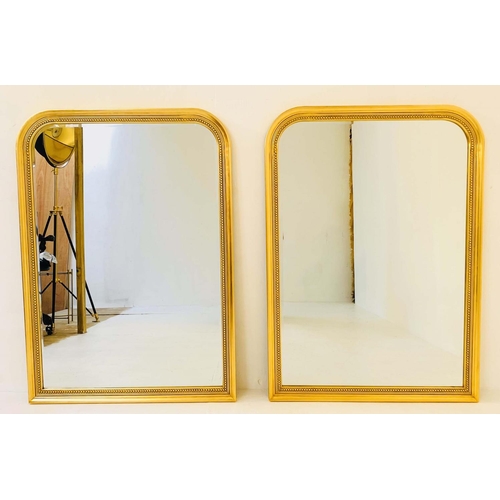 326 - LOUIS PHILIPPE STYLE WALL MIRRORS, a pair, 110cm high, 80cm wide, gilt frames with beaded edges. (2)