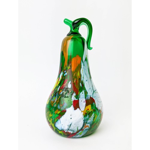 23 - KARLOV CZECH REPUBLIC COLOURED GLASS PEAR, green glass with overlaid decoration, 24cm H.