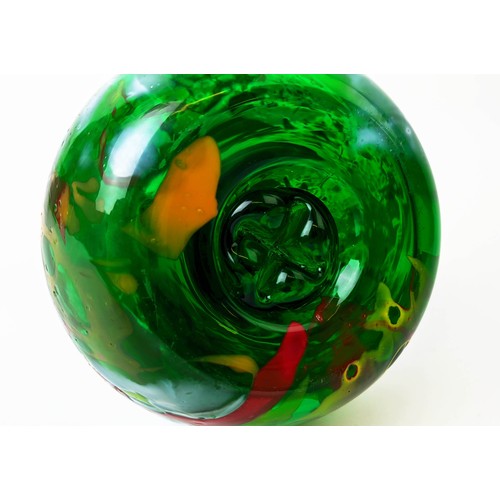 23 - KARLOV CZECH REPUBLIC COLOURED GLASS PEAR, green glass with overlaid decoration, 24cm H.