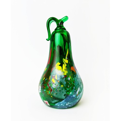 23 - KARLOV CZECH REPUBLIC COLOURED GLASS PEAR, green glass with overlaid decoration, 24cm H.