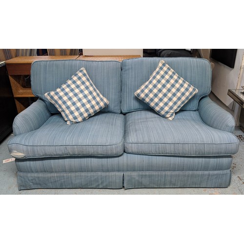 427 - HART VILLA INTERIORS SOFA, 90cm high, 180cm wide, 100cm deep, Howard style design, blue fabric uphol... 