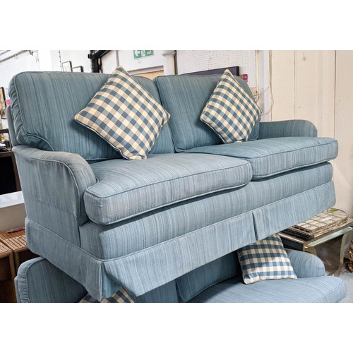 428 - HART VILLA INTERIORS SOFA, 90cm high, 180cm wide, 100cm deep, Howard style design, blue fabric uphol... 