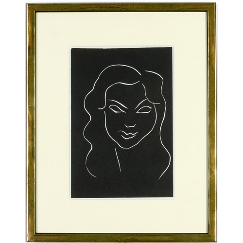 54 - HENRI MATISSE, linocut 1943, head of a woman with long hair, suite Themes and variations Martin Fabi... 