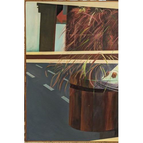 31 - ROSIE LEVENTON, 'London Street', oil on canvas, 126cm x 190cm, signed, dated '77' and labelled verso... 