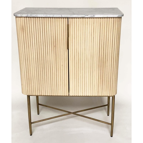 275 - COCKTAIL CABINET, faux bamboo with two shaped and fitted doors, fitted interior and gilt metal suppo... 