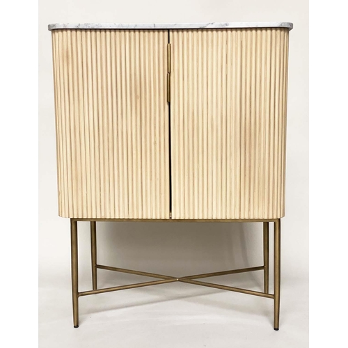 275 - COCKTAIL CABINET, faux bamboo with two shaped and fitted doors, fitted interior and gilt metal suppo... 