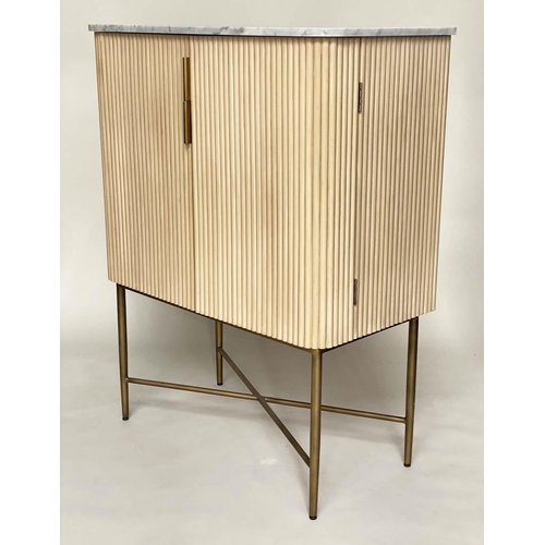 275 - COCKTAIL CABINET, faux bamboo with two shaped and fitted doors, fitted interior and gilt metal suppo... 