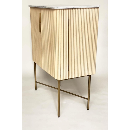 275 - COCKTAIL CABINET, faux bamboo with two shaped and fitted doors, fitted interior and gilt metal suppo... 