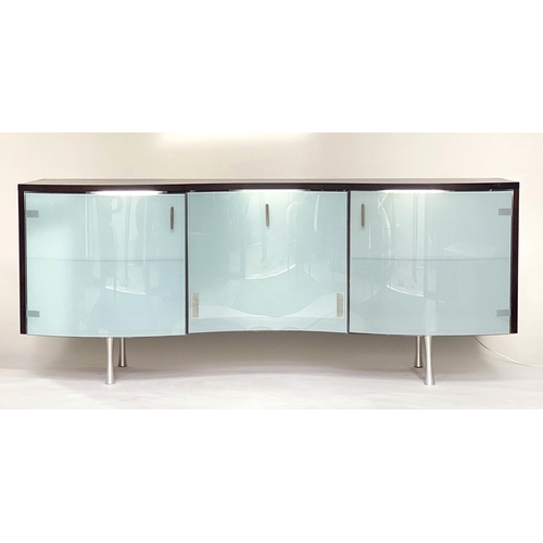 273 - CALLIGARIS SIDEBOARD, 78cm H x 191cm W x 57cm D, serpentine glass fronted with centre drawer and ill... 